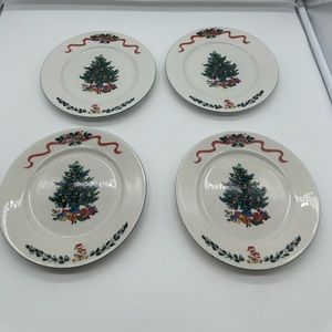 Set of 4 Newcor Christmas Morning Salad Plate Plates Teddy Bear Ivy Ribbon